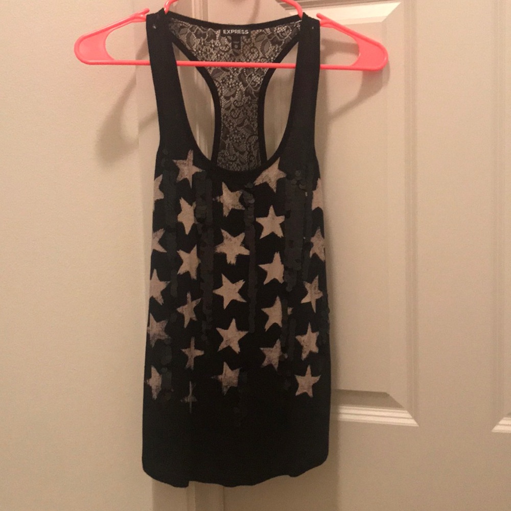 Express Black Sequined Star Tank Top